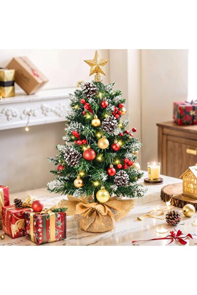 Çemrek Süs Parti Çuha Kumaşlı Yılbaşı Ağacı 60 cm Peri Led, Tepe Yıldız, Kar ...