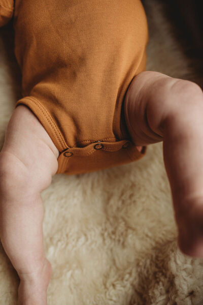 Lovedbaby Baby bodysuit with long sleeves, 100% GOTS certified cotton, Butterscotch, 0-24 months