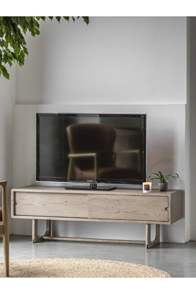 feruzadeco Doğal Meşe Renkli Modern TV Ünitesi | 100 cm El Yapımı Minimal Tasarım | Rustik Ahşap Kapaklı Konsol