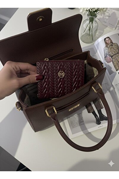 mirakuş Burgundy Embossed Knitted Patterned Medium Size Zippered Card Holder Wallet