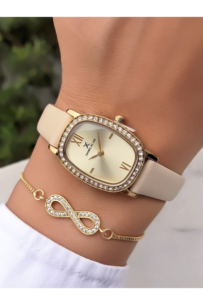 Daniel Klein Kadın Kol Saati Deri Kordon Gold Renk Hediye Bileklik DKF83C3
