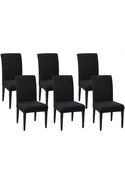 RABY Set 6 Huse Scaun Universale Elastice, Din Bumbac Embosat, Negru