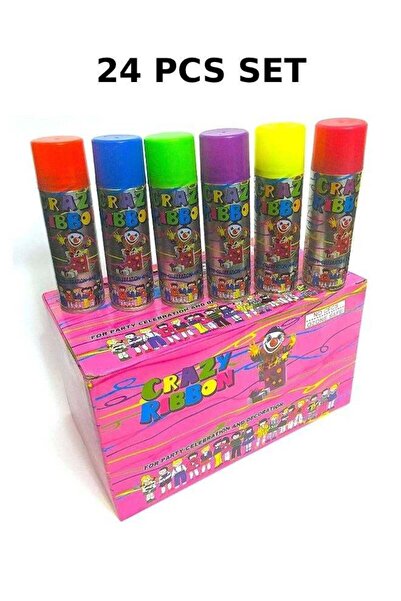Generic بخاخ شرائط الحفلات الملونة من Crazy Ribbon - عبوة من 24 قطعة