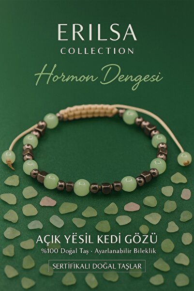 Erilsa سوار معتمد لتوازن الهرمونات - عين القطة باللون الأخضر الفاتح وحجر التي...
