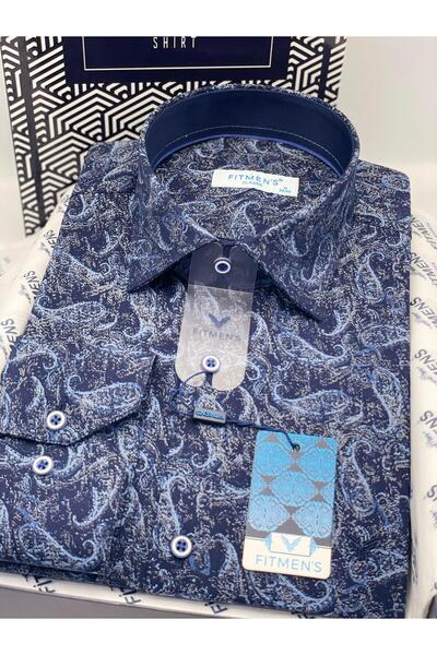 Fitmens Classic Long Sleeve Stretch Fabric Pocketless Shawl Pattern Collar Buttoned at Bottom Men's Shirt with Gift Box Fs-003668 -