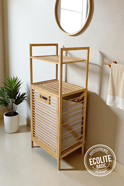 Digithome Bambu ECO-LITE BASIC Kirli Sepetli 2 Raflı Banyo Düzenleyici Çamaşır Sepeti DB-0031