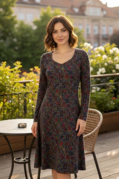 Yağmur Butik Roma Yaka Arkası Fermuarlı Pazen Elbise