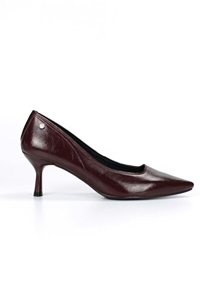 King Crow Zelia Flexible Soft Non-Slip Sole (4 cm) Burgundy Patent Leather Women's Heeled Shoes