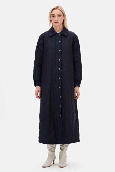 MISS DALIDA Denim Kumaş Detaylı Kapitone Lacivert Kap