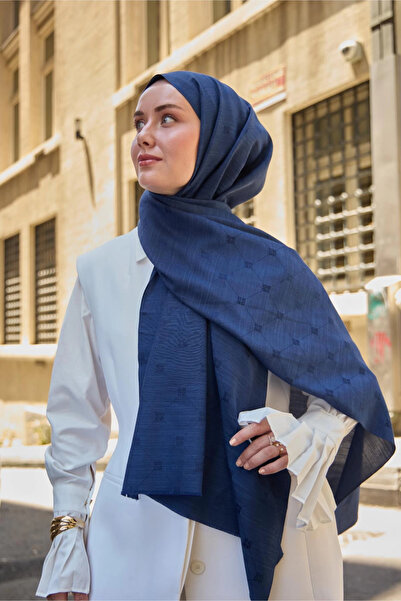 Silk Home Monogram Pamuk İpek Şal - Lacivert