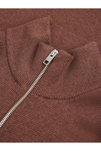 Jack & Jones Men's Burgundy Jprblamilano Stitch Knit Half Zip Sweater & Cardigan 12259664-Cowhide