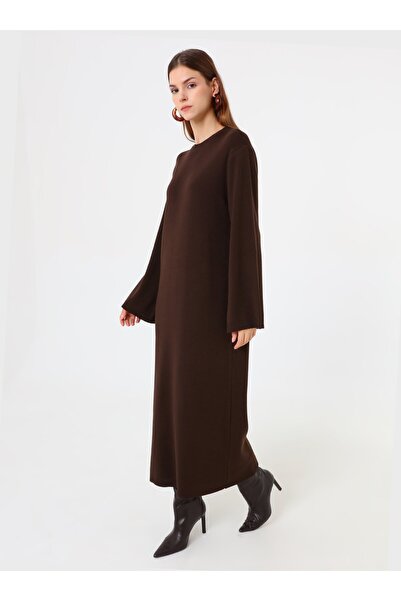 Benin Πλεκτό Φόρεμα Τεσεττούρα - Καφέ -