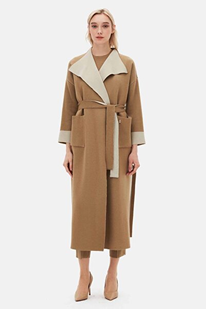 MISS DALIDA Beli Kuşaklı Mendil Yaka Camel Hırka