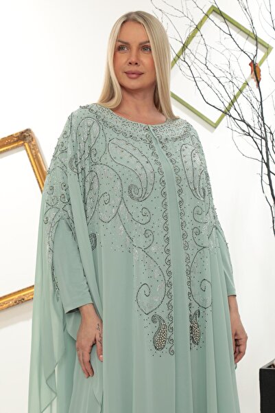 MİSS DİAMOND Elegant mint abaya dress with stone embellishments