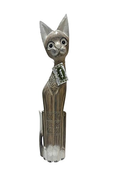 Barc Shop Ahşap Dekoratif Kedi 60 Cm K.Kahve Otantik El yapımı Biblo
