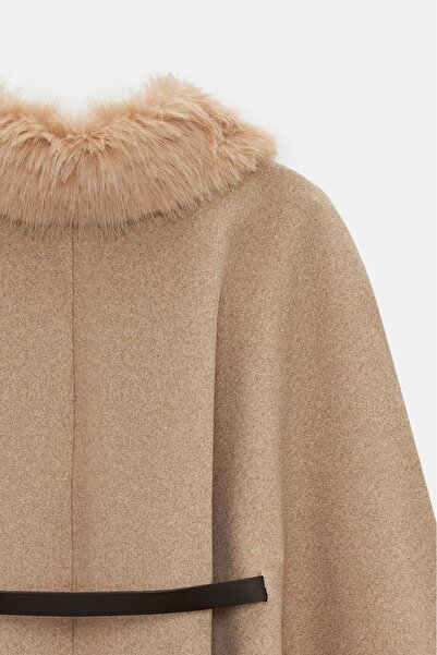 Saade Women's Fur Collar Belted Cashmere Poncho - Vintage Glam