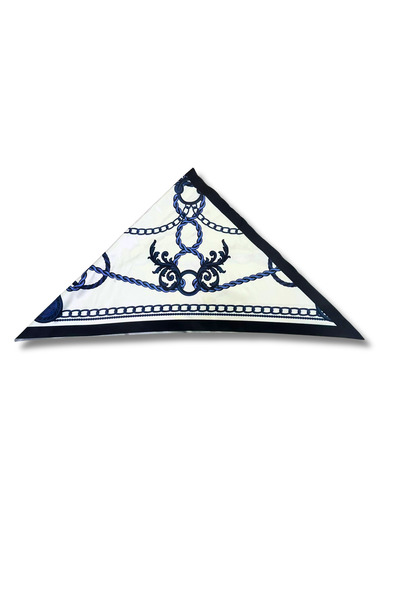 tarzınısec Chain Patterned Navy Blue Triangle Scarf Bandana Estacraft - 100X45 cm