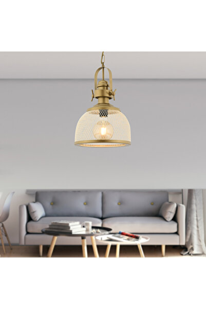 Retrolamp RTA111-105 Telli Beyaz Tekli Avize Gold Başlık Retro Modern Sarkıt ...