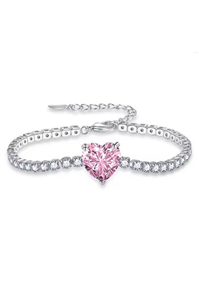 Vipyol سوار على شكل قلب من الزركون باللونين الوردي والزركون للنساء هدية عيد م...
