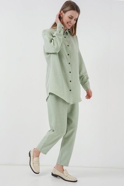Hiccup Bdart Linen Blend Long Sleeve Shirt and Pants Set