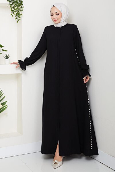 hafsamina İnci Detaylı Ferace Siyah HM2850