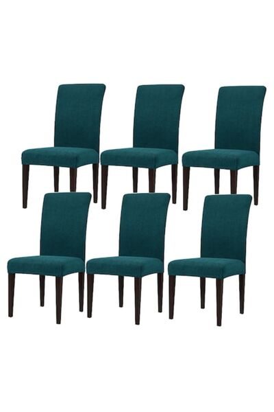 RABY Set of 6 universal elastic chair covers, embossed cotton, turquoise