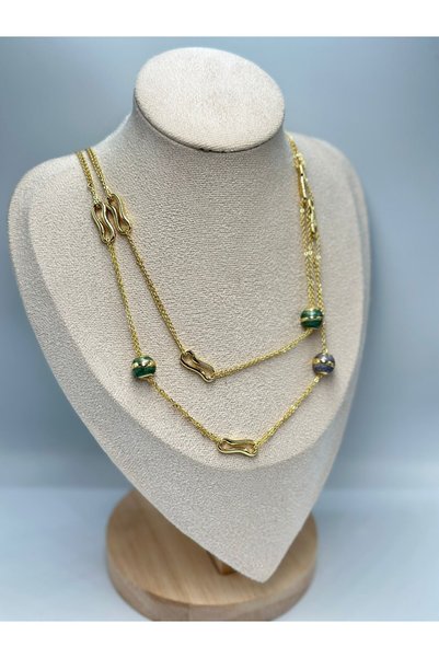 MyladyAccessoriess 14K Altın Kaplama Renkli Topçuk Detay Kolye (Uzun) (95Cm)