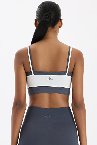 COMEUP Sports Bra with Interlocking Pads Off-White/Charcoal Gray