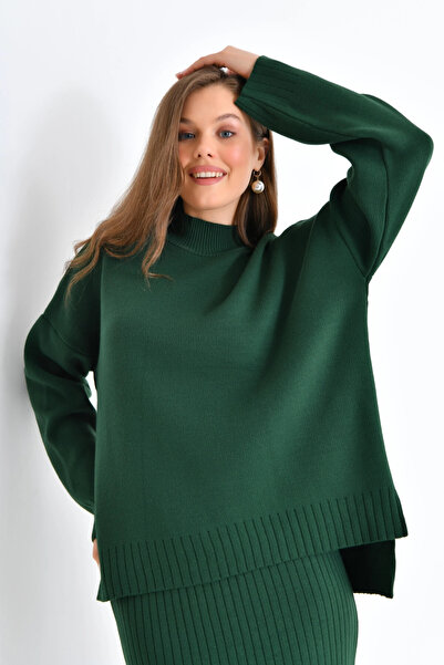 Park Karon Women's Mock Neck Casual Sweater Long Skirt Two-Piece Knitwear Set