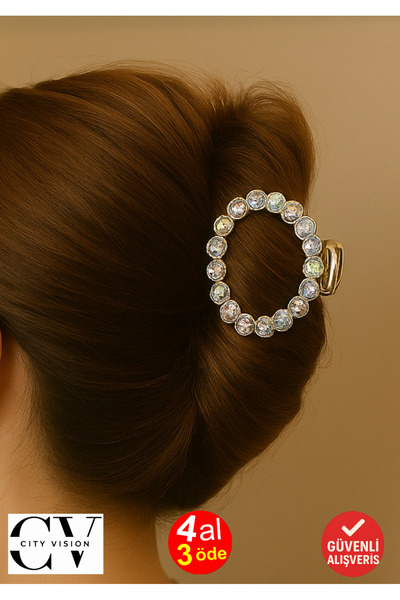 cityvision Stone Ring Shaped 6 cm Gold Hair Clip – Elegant and Sparkling Hair Accessory