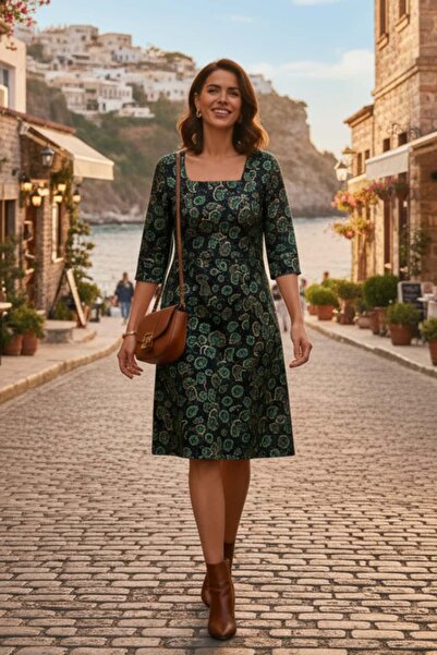 Yağmur Butik Kare Yaka Pazen Elbise