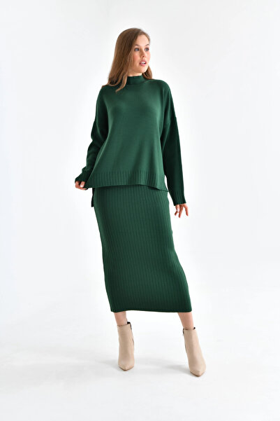 Park Karon Women's Mock Neck Casual Sweater Long Skirt Two-Piece Knitwear Set