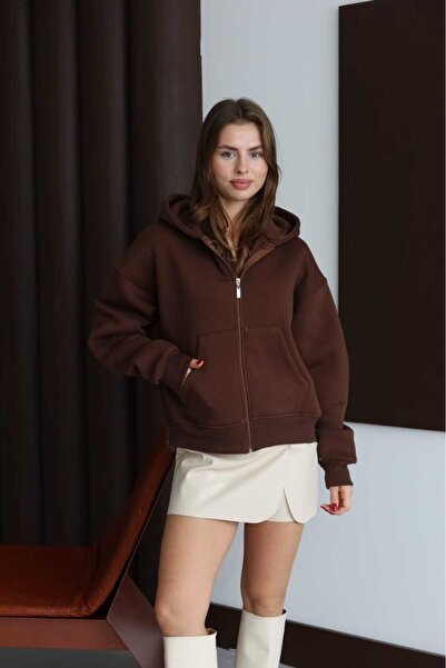 Patreon Women's Soft Fleece-Lined 3 Thread Oversize Hooded Zippered Sweatshirt