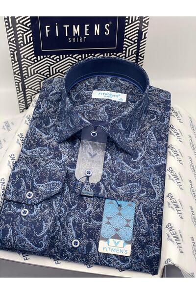 Fitmens Classic Long Sleeve Stretch Fabric Pocketless Shawl Pattern Collar Buttoned at Bottom Men's Shirt with Gift Box Fs-003668 -