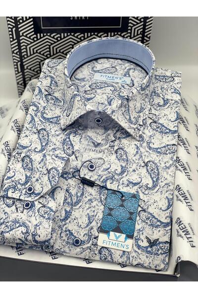 Fitmens Classic Long Sleeve Stretch Fabric Pocketless Shawl Pattern Collar Buttoned at Bottom Men's Shirt with Gift Box Fs-003668 -