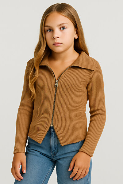 NEWCO Madonna Collar Double Zipper Knitwear Girls Sweater Cardigan Standard Size 10-16 Years