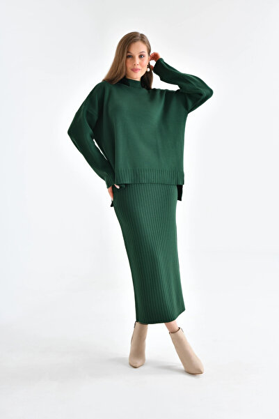 Park Karon Women's Mock Neck Casual Sweater Long Skirt Two-Piece Knitwear Set