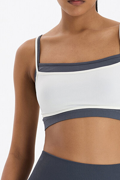 COMEUP Sports Bra with Interlocking Pads Off-White/Charcoal Gray