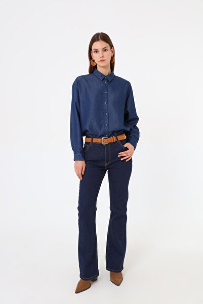 Refka Denim Fabric Basic Blouse/Shirt - Indigo -