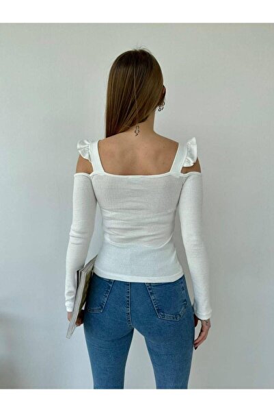 Modafeminen Flexible Fabric Ribbed Knit Blouse 581506 White