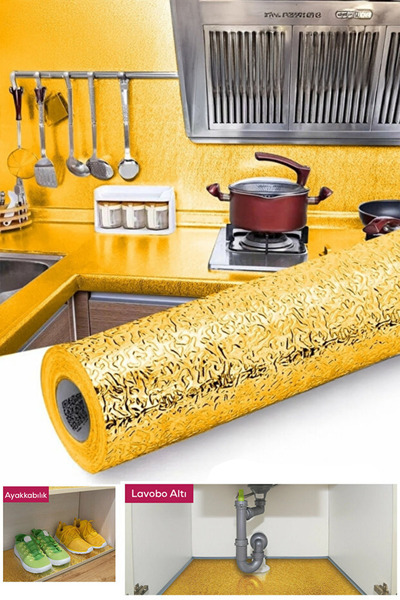 tafce Premium Kalite Alüminyum Folyo Gold Yapışkanlı Mutfak Koruyucu Folyo 10...