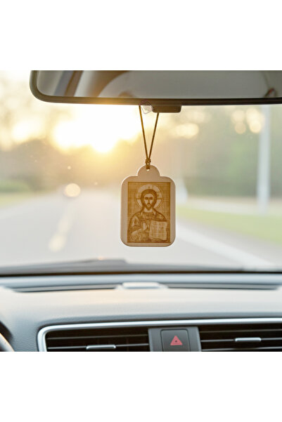 damoro Car medallion, engraved in wood, Face of Jesus
