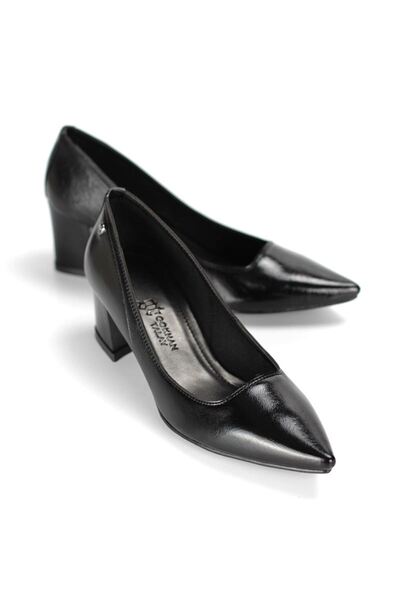 King Crow Zaneta Flexible Soft Non-Slip Sole (4 cm) Women's Thick Heel Black Patent Leather Shoes