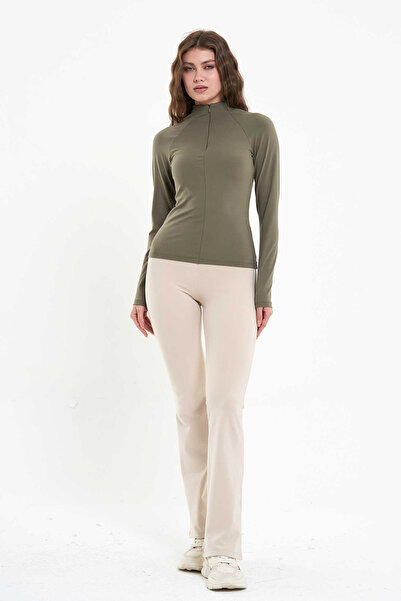 Lefon Cupra Modal Fermuarlı Haki Bluz