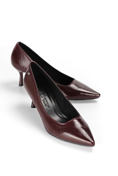 King Crow Zelia Flexible Soft Non-Slip Sole (4 cm) Burgundy Patent Leather Women's Heeled Shoes