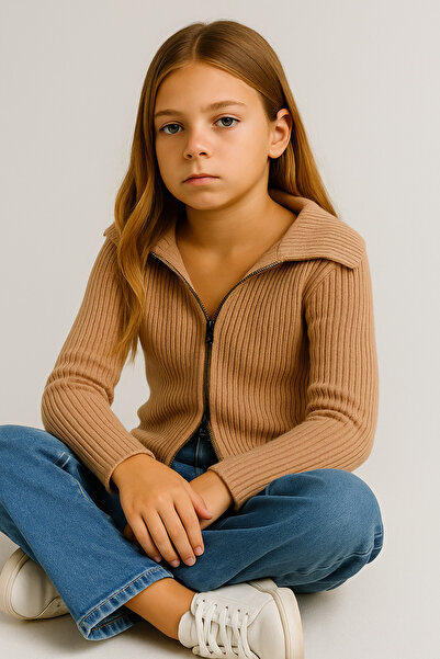 NEWCO Madonna Collar Double Zipper Knitwear Girls Sweater Cardigan Standard Size 10-16 Years