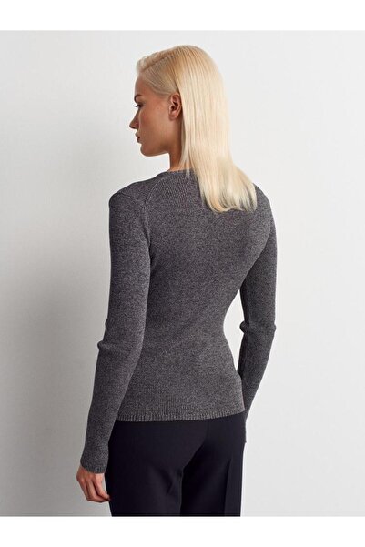 Dilvin 10803 V-Neck Silvery Knitwear Sweater
