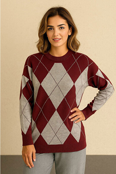 bacc Pulover de tricotat cu model guler rotund de argintiu pentru femei BCVL-...