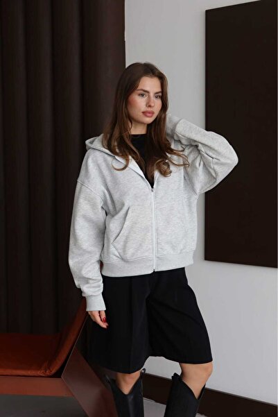 Patreon Women's Soft Fleece-Lined 3 Thread Oversize Hooded Zippered Sweatshirt