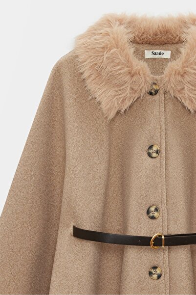 Saade Women's Fur Collar Belted Cashmere Poncho - Vintage Glam